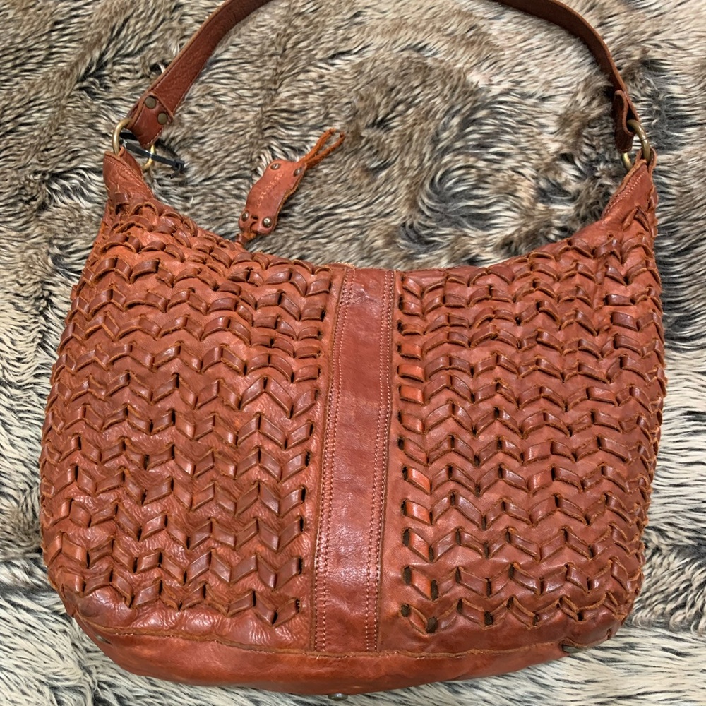 Trask Laurel Woven Hobo Handbag Leather